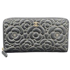 【最終価格】CHANEL シャネル カメリア ロングジップ ウォレット 長財布 A82881 ラムスキン レザー ブラック ゴールド金具 21番台シリアル ラウンドファスナー ロングウォレット クラシック ココマーク Bランク 中古 鑑定済 シャネル財布 CHANEL シャネル カメリア ロングジップ ウォレット 長財布 A82881