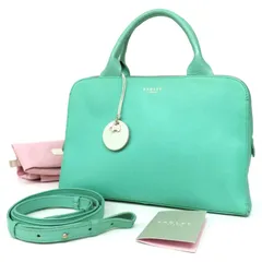 WD26109 美品 RADLEY ラドリー 2WAY ハンドバッグ ショルダーバッグ 革 レザー 犬 ドッグ ロゴチャーム ラウンドファスナー ミントグリーン