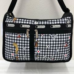 2553 LeSportsac 레스포삭 디럭스 에브리데이 숄더백 이상한 나라의 앨리스 깅엄 체크 체크 블랙 블랙 여성 파우치 경량 캐주얼 심플