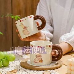 特価 再販 マグカップ 中古風 陶器 うさぎ 田園風 ギフト 朝食用 コーヒーカップ オフィス 個性的 CBQ428P060