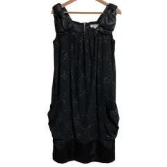 美品 LANVIN en Bleu ランバンオンブルー リボン ラメドレス ノースリーブ ひざ丈 ワンピース サイズ36 ブラック レディース 古着 中古 USED