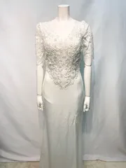 2705 DAZZY デイジー キャバクラ ロングドレス レース シースルー スリット ビジュー イベント バースデー 誕生日 伸縮性 タイト キャバドレス M