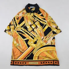 美品　エルメス　半袖ポロシャツ　HERMES 総柄　XS 総柄 馬具柄 コットン オレンジ ブラック イエローのサムネイル