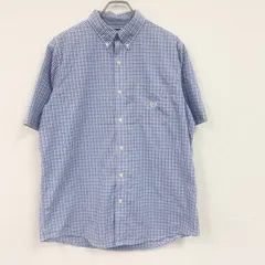 00s　CHAPS　チャップス　半袖ボタンダウンシャツ　チェック柄　刺繍ロゴ　ヴィンテージ　青　ブルー　Lサイズ　古着