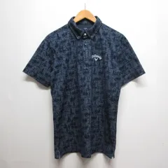 キャロウェイ CALLAWAY 美品 ゴルフウェア 半袖 メッシュ ポロシャツ L インディゴブルー パームツリー柄