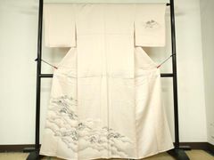 付け下げ 単衣 作家もの 刺繍 スワトウ刺繍 波文様 蝶 着物 061b 