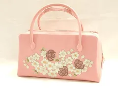平和屋着物●和装小物　和装バッグ　ハンドバッグ　利休バッグ　総刺繍　桜と福良雀　金糸　逸品　AABH6626ay