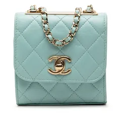 シャネル トレンディCC ココマーク マトラッセ チェーンショルダーバッグ ライトブルー ラムスキン レディース CHANEL【244-66391】