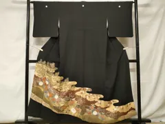平和屋着物■豪華黒留袖　駒刺繍　流水枝花文　金彩　正絹　逸品　CABF9663ev