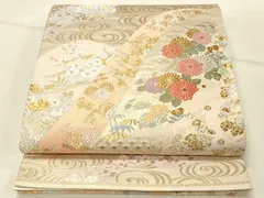 平和屋着物◎六通柄袋帯　流水草花文　金銀糸　正絹　逸品　DABF6526qpのサムネイル