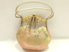 平和屋着物▼和装小物　和装バッグ　ハンドバッグ　佐賀錦　孔雀花文　金糸　ラインストーン　逸品　AABI2228ay