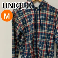 UNIQLO ユニクロ トップス 長袖 フード付きパーカー チェック柄 ブルー レディース Mサイズ 【CT2775】
