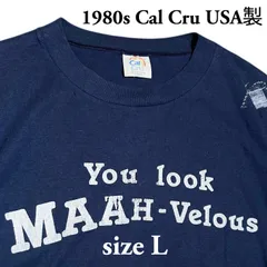 1980s Cal Cru ヴィンテージ Tシャツ メッセージ フォント プリント フェード ネイビー Lサイズ 紺 白 ダメージ ペンキ飛び 雰囲気 グランジ シングルステッチ USA製 アメリカ 80年代