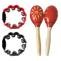 Shaker, Rhythmic Percussion Instrument, Karaoke Tambourine, Party Instrument Set, Maracas, Red, Archnote, Fireworks