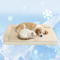冷感ペットベッド 高反発ウレタン 冷感生地 通気性 カバー取り外し洗濯可 滑り止め底 小型犬・中型犬・猫兼用 夏用冷感ペットソファ pet bed (ベージュ, M 60*45*15)as 4d7212b3