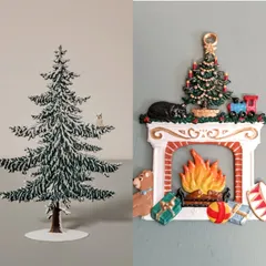 AK様専用　冬のフクロウのもみの木　スタンドタイプ&暖炉　錫飾りセット