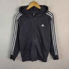 adidas アディダス フルジップパーカー ロゴ刺繍 ブラック 160サイズ 古着 スポーツMIX ストリート