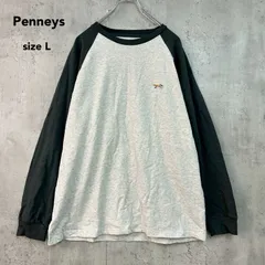 Penneys ペニーズ Lサイズ ワンポイント フォックス ロゴ ワッペン ラグラン ロンT 長袖 カットソー トップス チャコールグレー MONO-MART モノマート 綿100 コットン ★ ■■のサムネイル