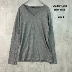 Audrey and John Wad オードリーアンドジョンワッド L グレー コットン ウール ブレンド Vネック ロングスリーブ カットソー Ｔシャツ 長袖 杢グレー トップス ラグラン スリーブ 日本製 ランドワーズ カジュアル ★ ◇■
