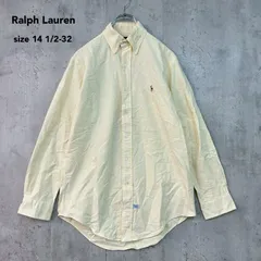 Ralph Lauren ラルフローレン size14 1/2-32 イエロー ストライプ柄 ボタンダウンシャツ 長袖 オックスフォード ポニーロゴ 刺繍 コットン 100% トップス カジュアル トラッド アメトラ 定番 王道 ★ ■◇