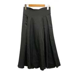 トッコ TOCCO スカート フレア タック ストレッチ 編み上げ 無地 ミモレ丈 M 黒 ブラックのサムネイル