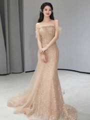 ゴールド ビジュー ベアトップ マーメイドドレス 誕生日 ランウェイ 