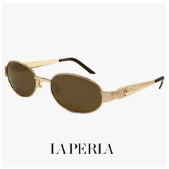 【未使用品】 La Perla ラペルラ サングラス spe500-349 オーバル 型 レディース メンズ ユニセックスモデル メタル フレーム イタリア製 ゴールド / マットゴールド カラー バネ蝶番のサムネイル