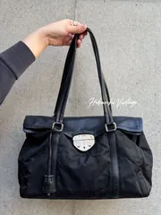 ●●【中古】PRADA プラダ ポコノ ハンドバッグ トートバッグ ブラック ナイロン レザー ヴィンテージ レディース【中古美品】HIBUOCHI VINTAGE hboc260418a01のサムネイル