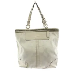 コーチ COACH シグネチャー トートバッグ キャンバス レザー チャーム付き 白 ホワイト 10390 /KU ●D