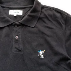 TOMMY PEANUTS ポロシャツ M ブラック 綿100% トミー ピーナッツ ユニセックス【 漆黒の鹿の子に宿る、野球を楽しむスヌーピーの情熱 】 スヌーピー 刺繍 ワンポイント 鹿の子 ゴルフ カジュアル ビンテージ 半袖のサムネイル