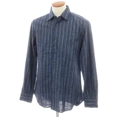【新品】グランシャツ Glanshirt コットン ストライプ  カジュアルシャツ ネイビーxグレー【サイズ40】【メンズ】