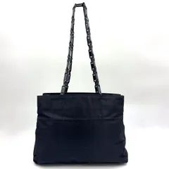 PRADA 三角ロゴ ステッチ ナイロン ブラック トートバッグ シルバー