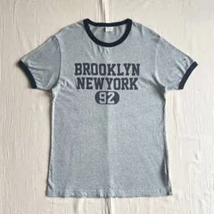 00s　archive　アーカイブ古着　champion　チャンピオン　Brooklyn New York 92　3段ロゴプリント　袖目ロゴ　半袖リンガーTシャツ　トリムTシャツ　L　霜降りグレー×ブラック　グランジ　Y2K　アメカジ　ストリート　西海岸