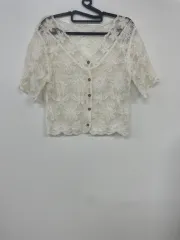 刺繍 編み 半袖 ブラウス