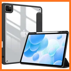 【新品】 ProCase iPad Pro 12.9 ケース 第6/5/4/3世代に適用（2022 2021 2020 2018) 透明 クリアバックカバー ペン収納 耐衝撃 三つ折り スタンド スマートカバー - ブラック