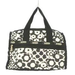 レスポートサック LesportSAC ボストンバッグ 黒 ブラック 白 ホワイト 花柄 ジッパーポケット ボストン型 ポーチ付き /AO1 ■GY58