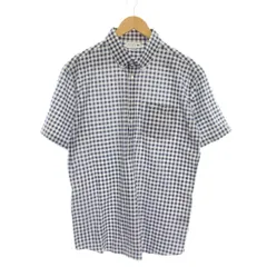 ラコステ LACOSTE ギンガムチェック半袖ビジネスシャツ ボタンダウン L 紺 ネイビー 白 ホワイト CH708EL /YM