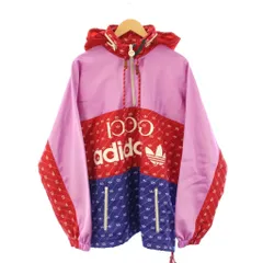 グッチ GUCCI adidas アセテートナイロンアノラックジャケット フーディ ハーフジップ 48 赤 ピンク 青 691429 /KHのサムネイル