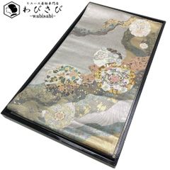 袋帯 唐織 文箱に花模様 扇子 鳥 鼓 金糸 生成色 O-5628 - メルカリ
