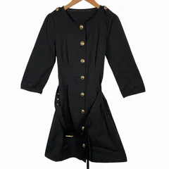 バーバリーブルーレーベル BURBERRY BLUE LABEL シャツワンピース 5部袖 ひざ丈 ベルト 金ボタン ブラック 38 M相当