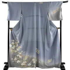 訪問着 名品 身丈162cm 裄丈66cm 正絹 【中古】 訪問着 身丈162cm 裄丈66cm M 袷 本藍 落款あり 蝶 草花 縮緬 藍色