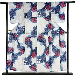 浴衣 身丈152cm 裄丈62cm S 絞り浴衣 草花 青 綿 名品 【中古】