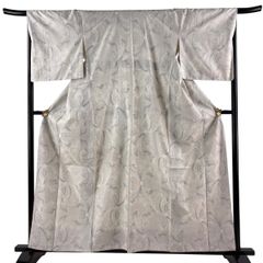 訪問着 身丈163.5cm 裄丈64.5cm M 袷 花 ぼかし 紺色 正絹 名品 【中古