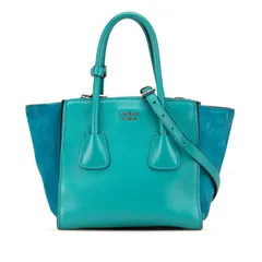 プラダ ハンドバッグ ショルダーバック 2WAY ターコイズブルー レザー スウェード レディース PRADA【1-0197014】