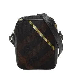 バーバリー チェック 斜め掛け ショルダーバッグ ブラック ブラウン レザー キャンバス レディース BURBERRY【1-0250082】