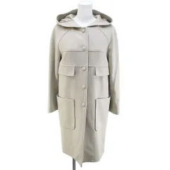 ボディドレッシングデラックス BODY DRESSING Deluxe ロングコート フーディー 36 白系 オフホワイト 日本製 スナップボタン ポケット 毛 ウール 無地のサムネイル