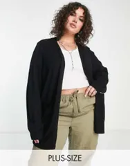 オンリーカーブ レディース アウター ニット・セーター カーディガン Only Curve longline cardigan Black ブラック