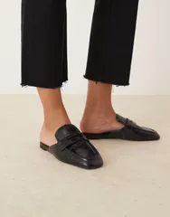エイソス レディース シューズ スリッポン・ローファー ローファー ASOS DESIGN Magnet loafer mules croc BLACK CROC ブラックのサムネイル