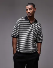 トップマン メンズ トップス ポロシャツ モノクロ ニット Topman knit striped polo in monochrome MONOCHROME ストライプのサムネイル