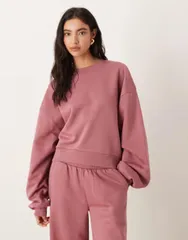 エイソス レディース アウター パーカー・スウェット バルーンスリーブ シャツ ASOS DESIGN balloon sleeves brushback sweatshirt in rose pin